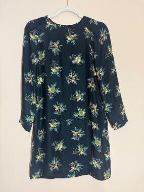 Zara Navy Floral Silk Dress Long Sleeve